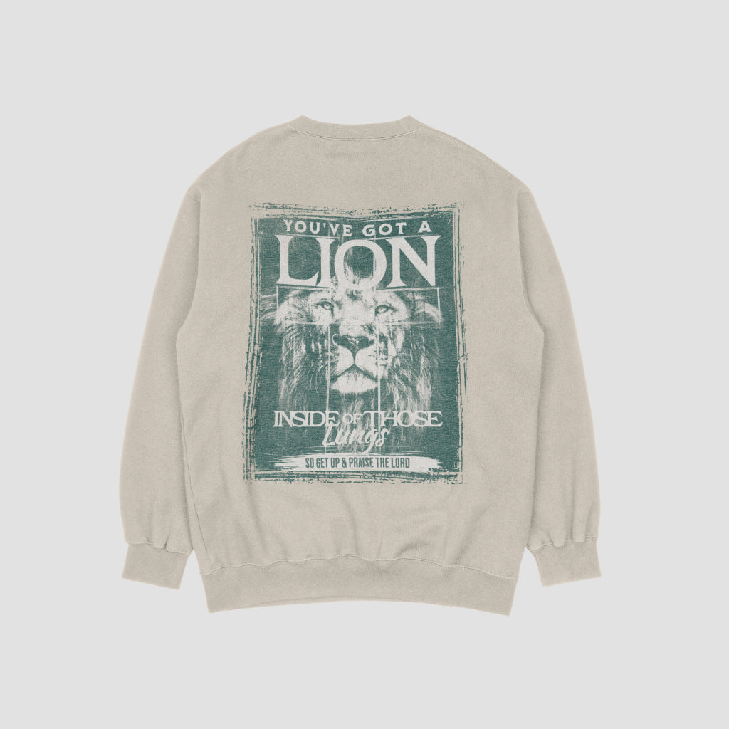 Lion with green print|| Tan Hoodie and Crewneck Sweater