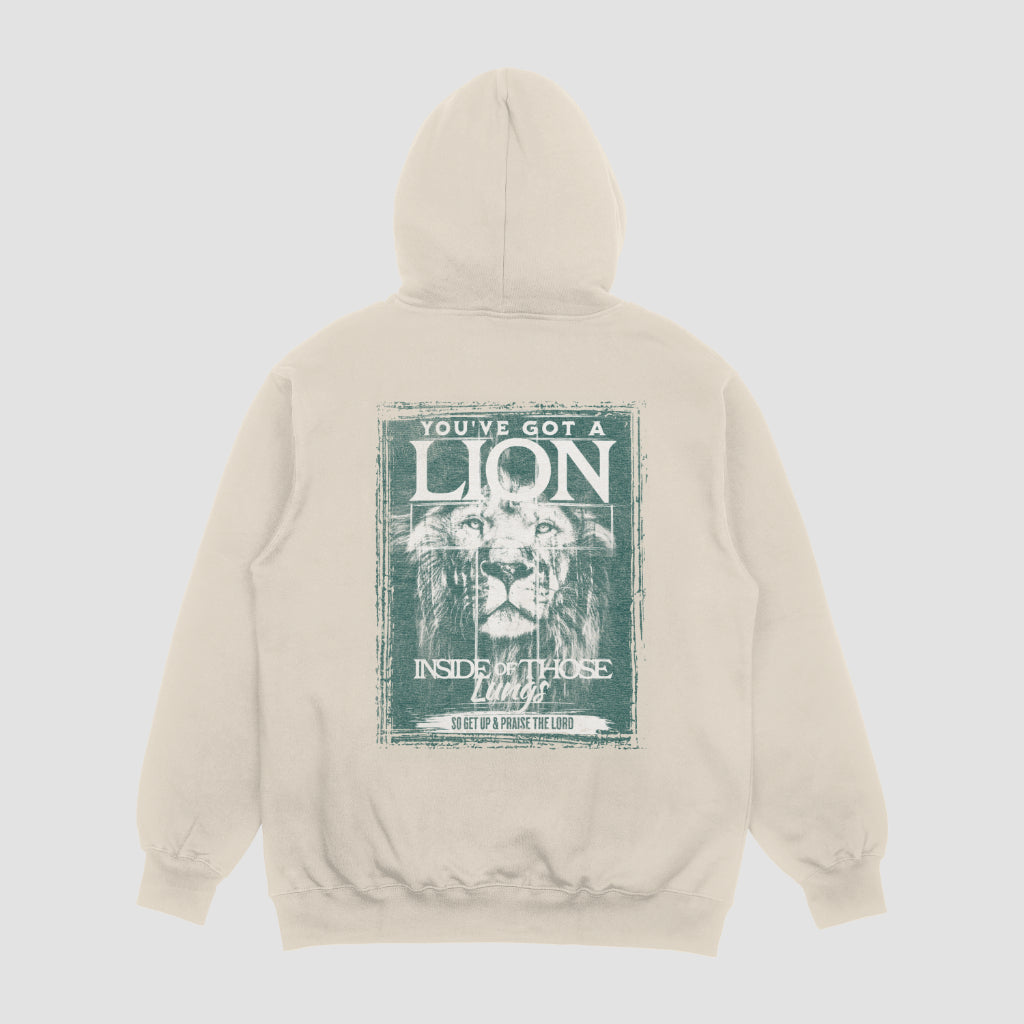 Lion with green print|| Tan Hoodie and Crewneck Sweater